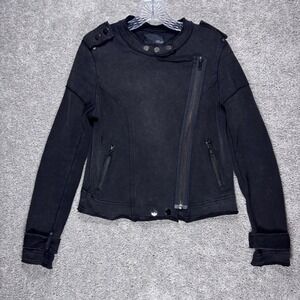 Fate by LFD Womens Black Cotton Asymmetrical Zip Moto Jacket S Raw Hem Epaulet